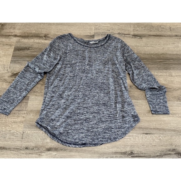 Athleta Tops - Athleta Cutout Breezy Top Medium Navy White Space Dye Long Sleeve 623389